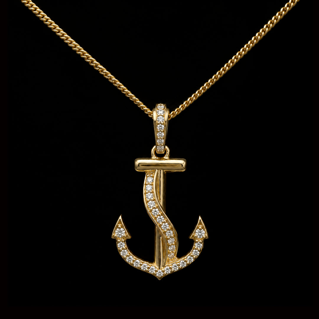 Gold Anchor with Diamonds Necklace