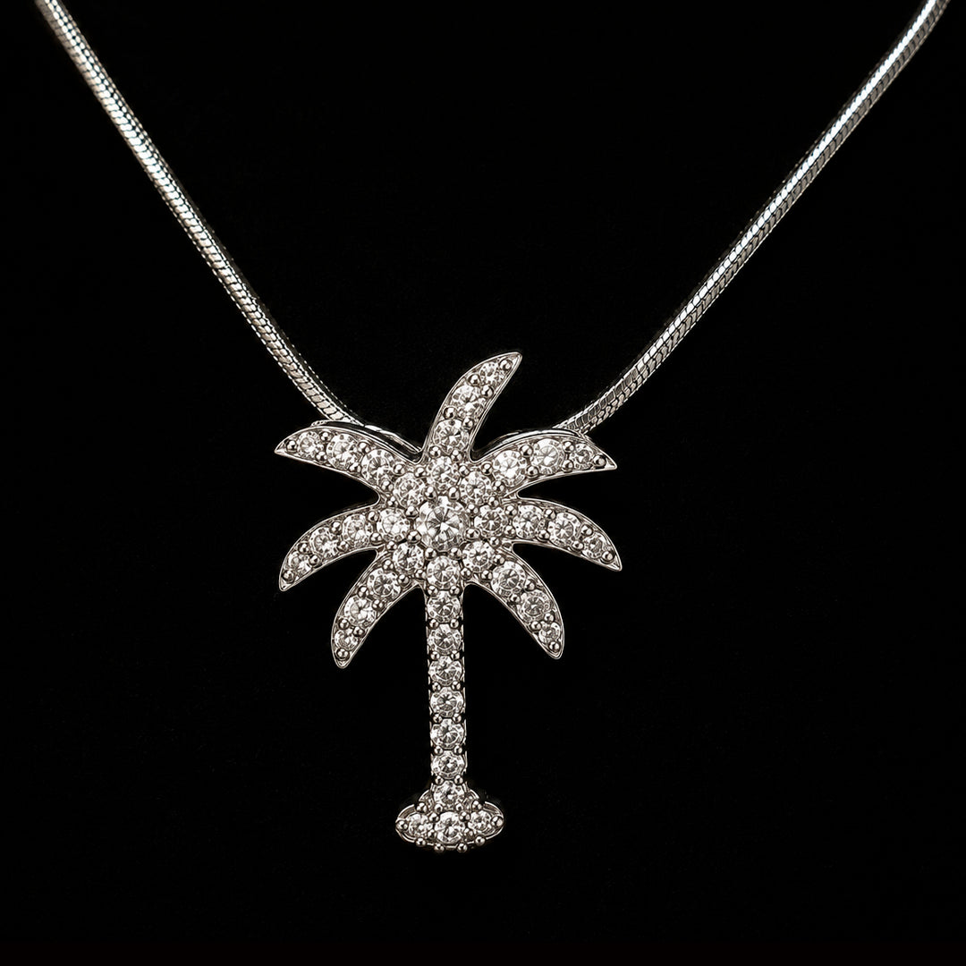 Silver Palm Tree Necklace with Diamonds