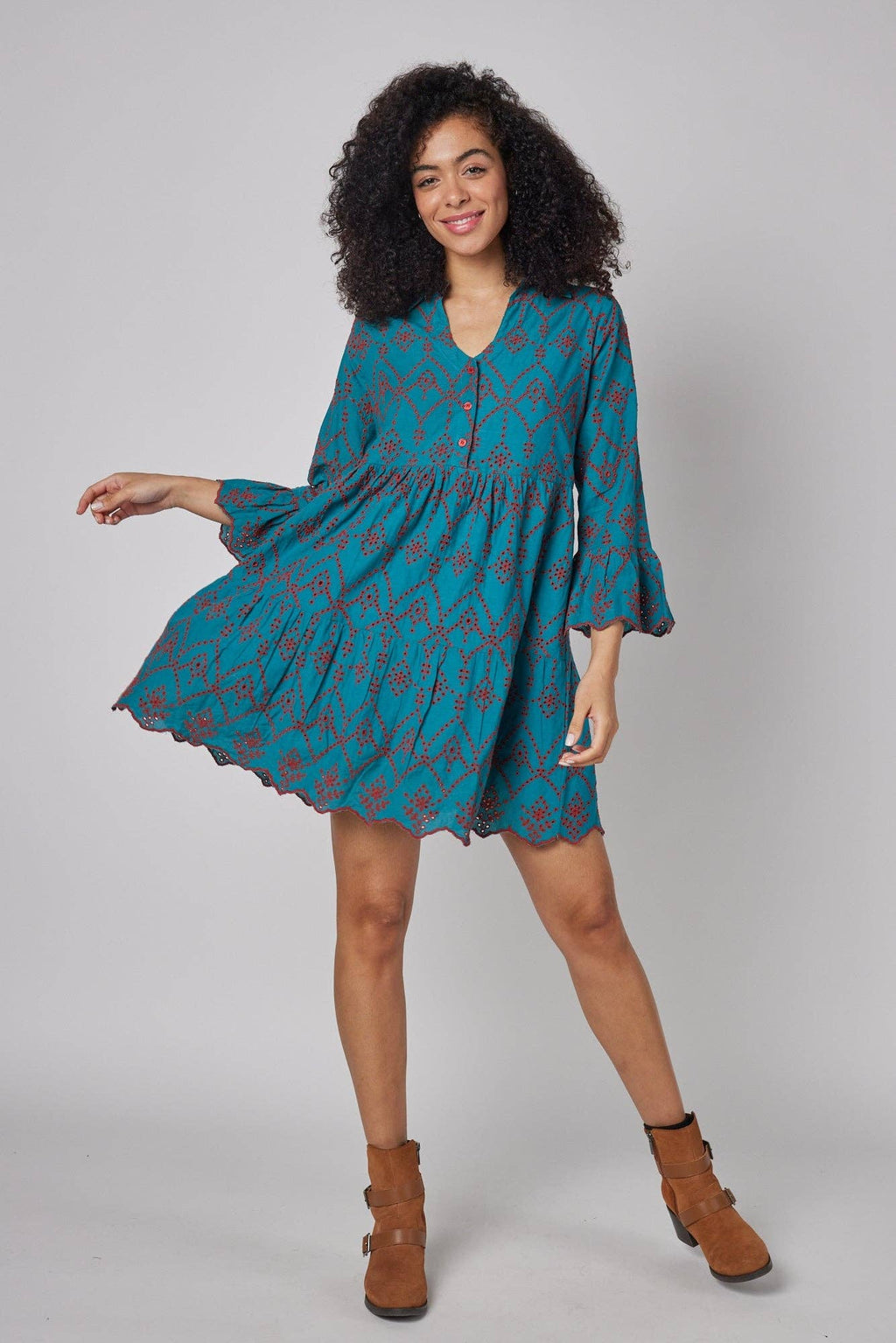Cadenza Blue Embroidered Fall Dress