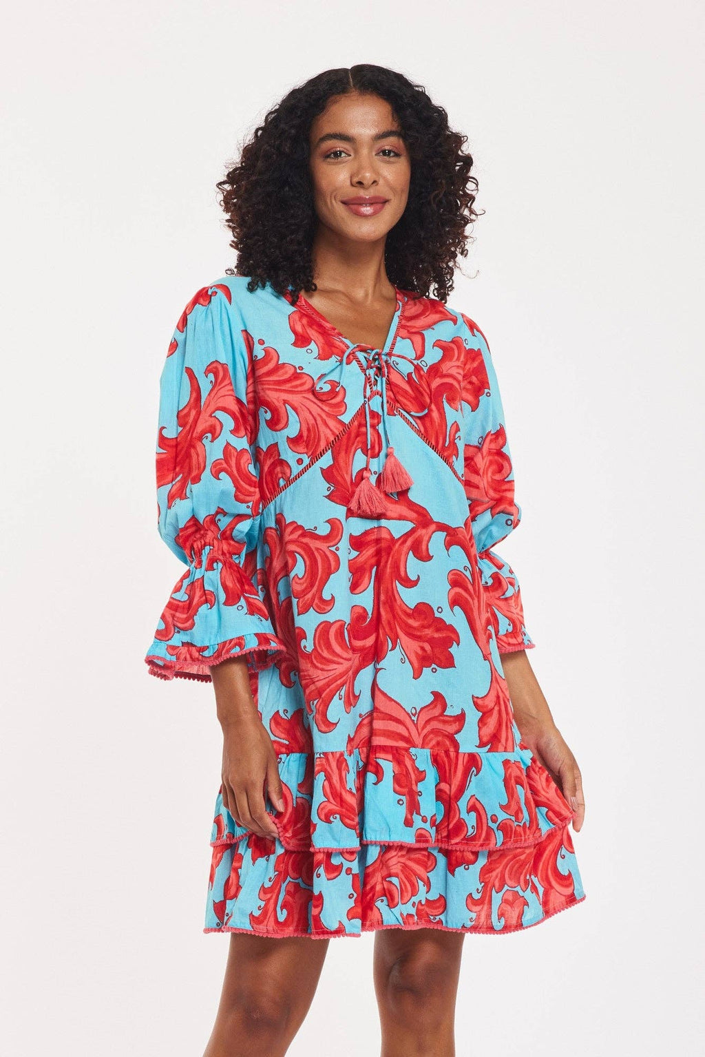 Brigida Dress Baroque Swirl Blue Red Spring Summer