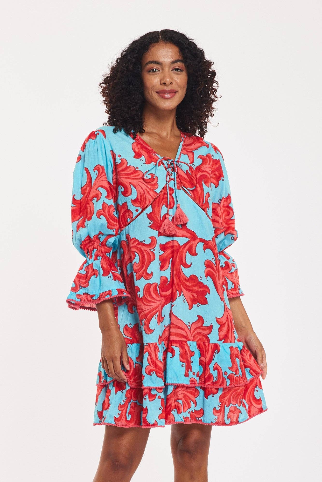 Brigida Dress Baroque Swirl Blue Red Spring Summer