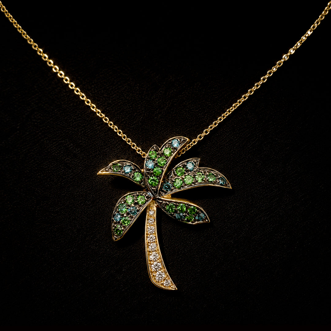 Gold Palm Tree with Diamonds and Emeralds