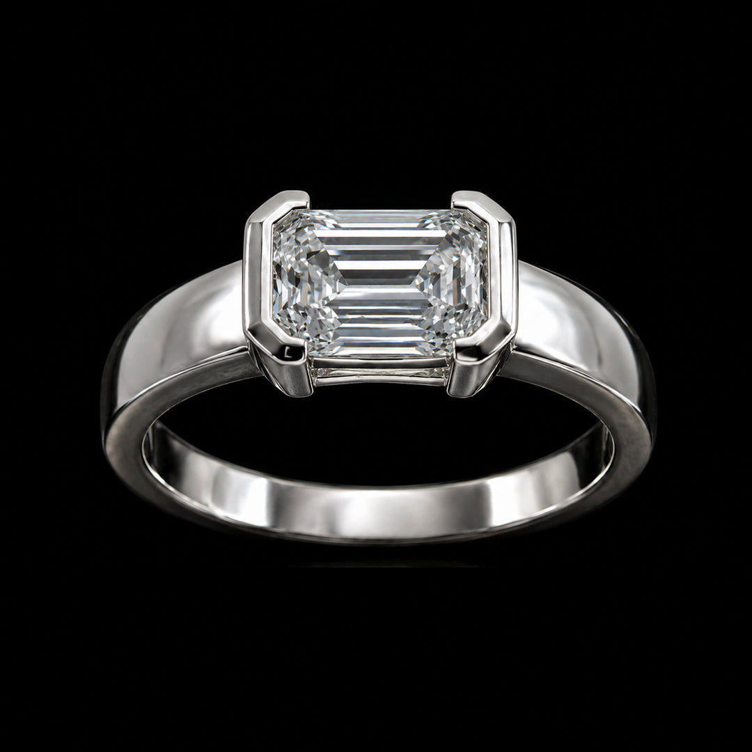 Radiant Shaped Diamond Silver Ring