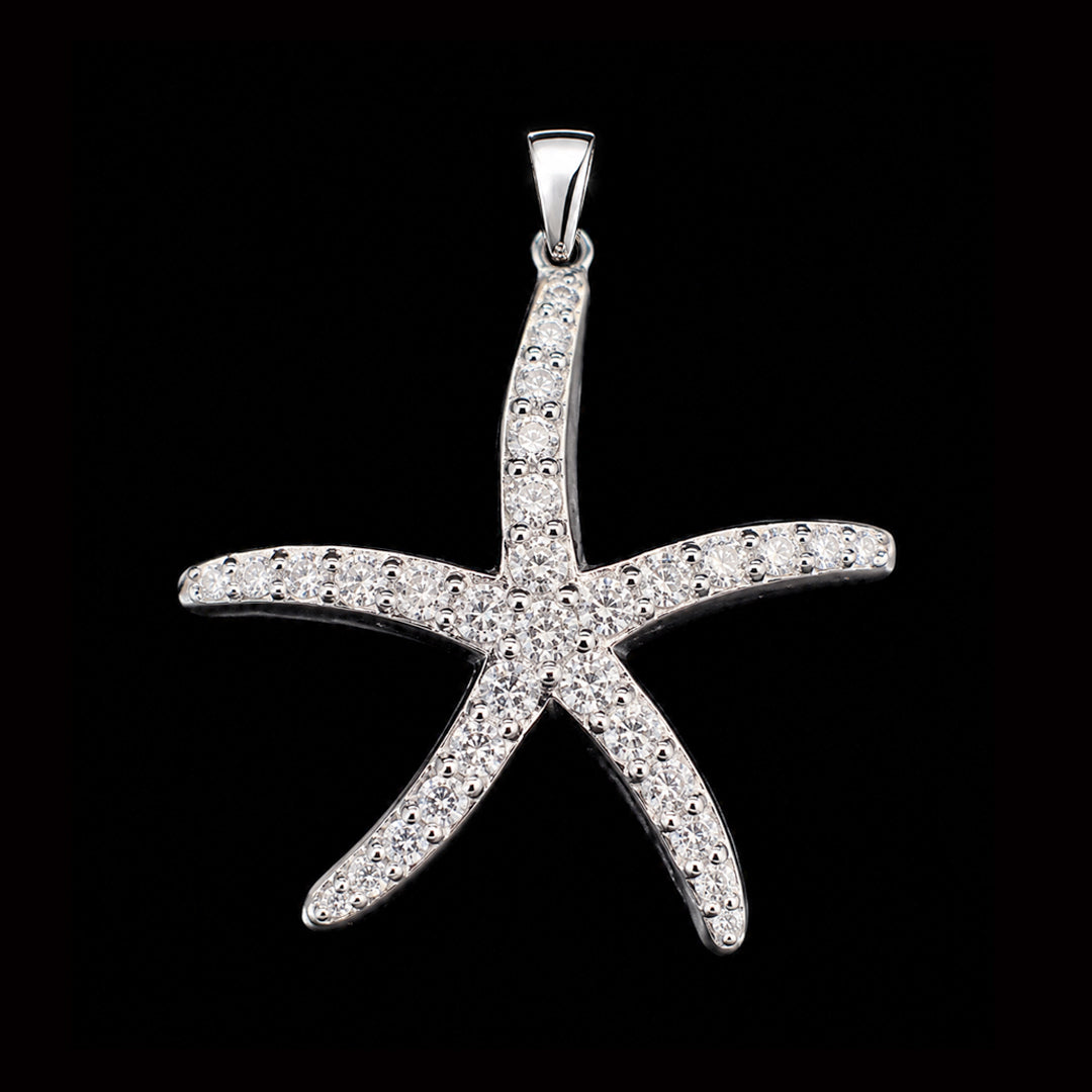 Silver Starfish with Diamonds Pendant