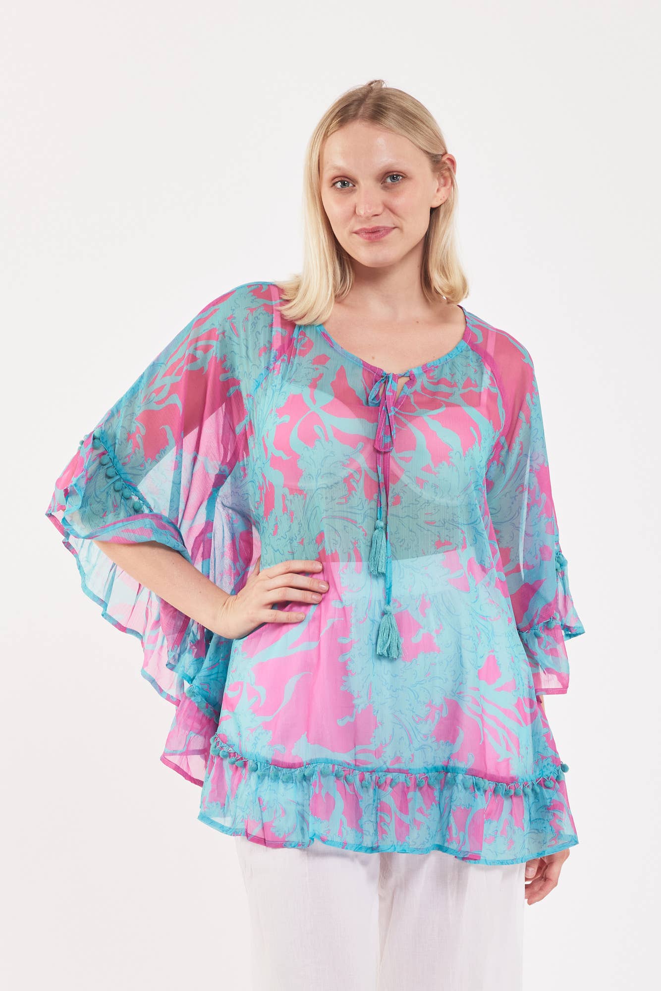 Cinzia Tunic Fuchsia Blue Coral Spring Summer