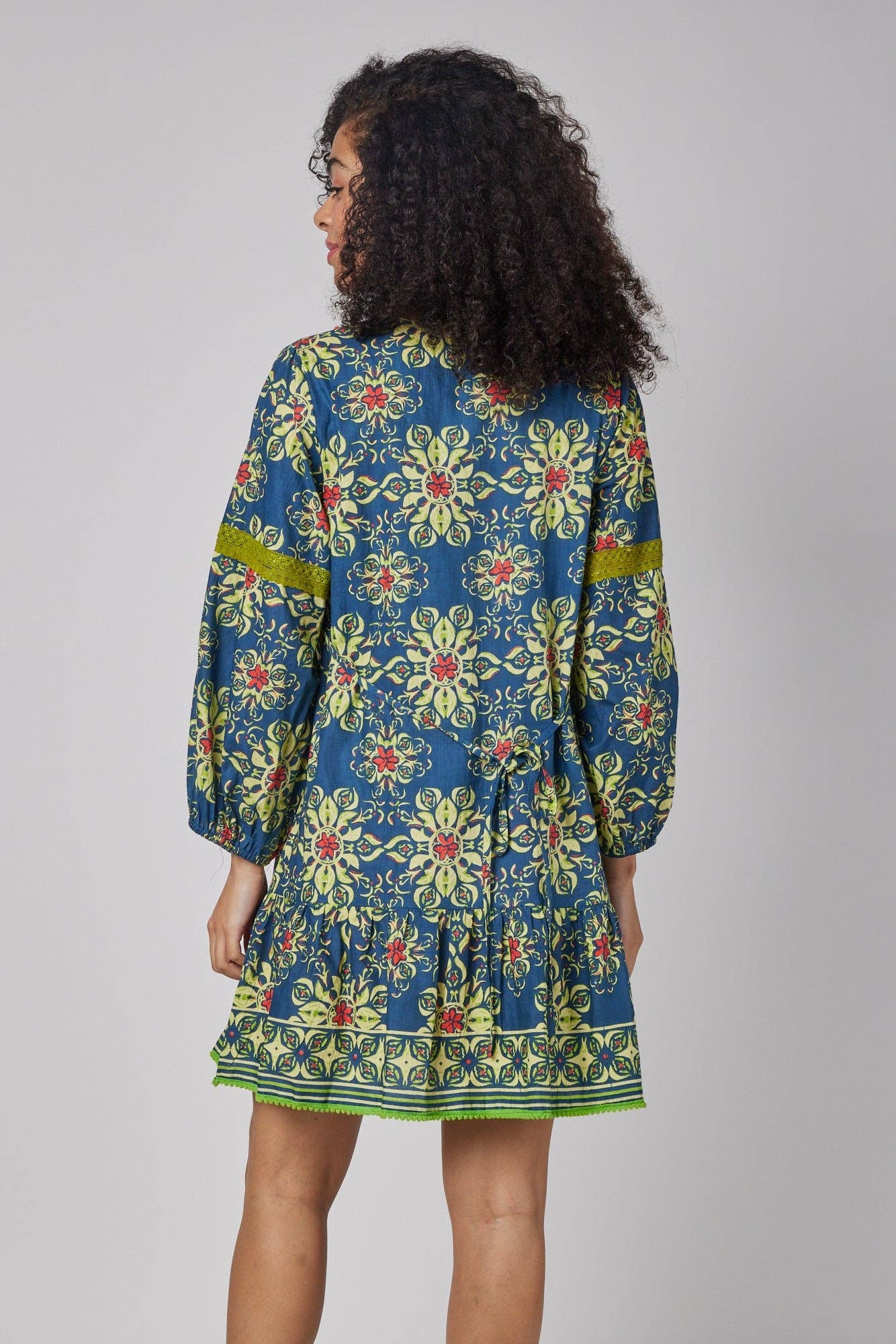Ilaria Navy Blue Blue & Green Fall Dress