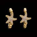 Gold Hoop Starfish Earrings with Diamonds