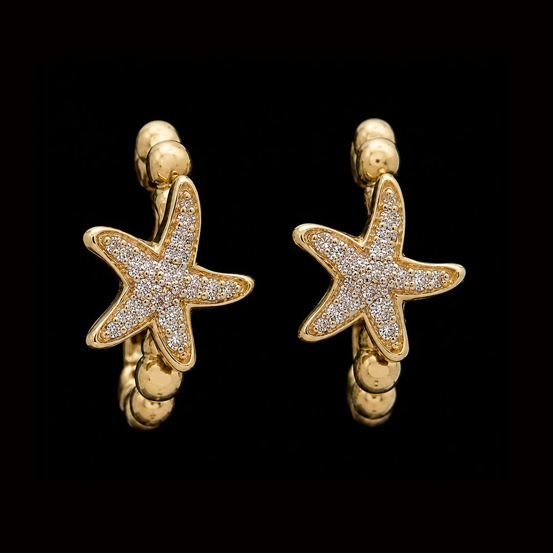 Gold Hoop Starfish Earrings with Diamonds