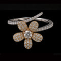 Silver and Gold Flower Ring with Diamonds