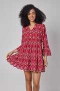 Cadenza Red Embroidered Fall Dress