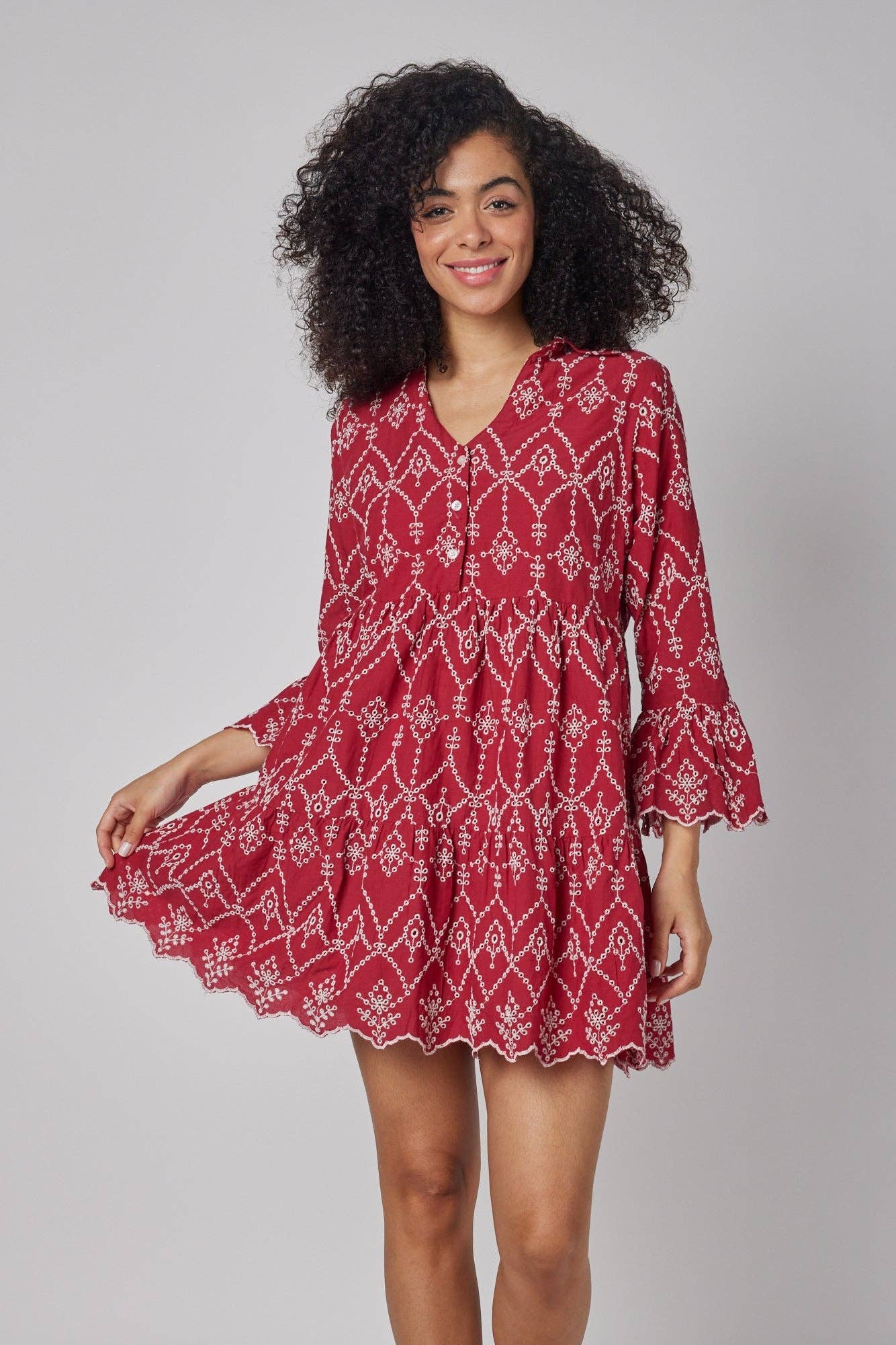 Cadenza Red Embroidered Fall Dress