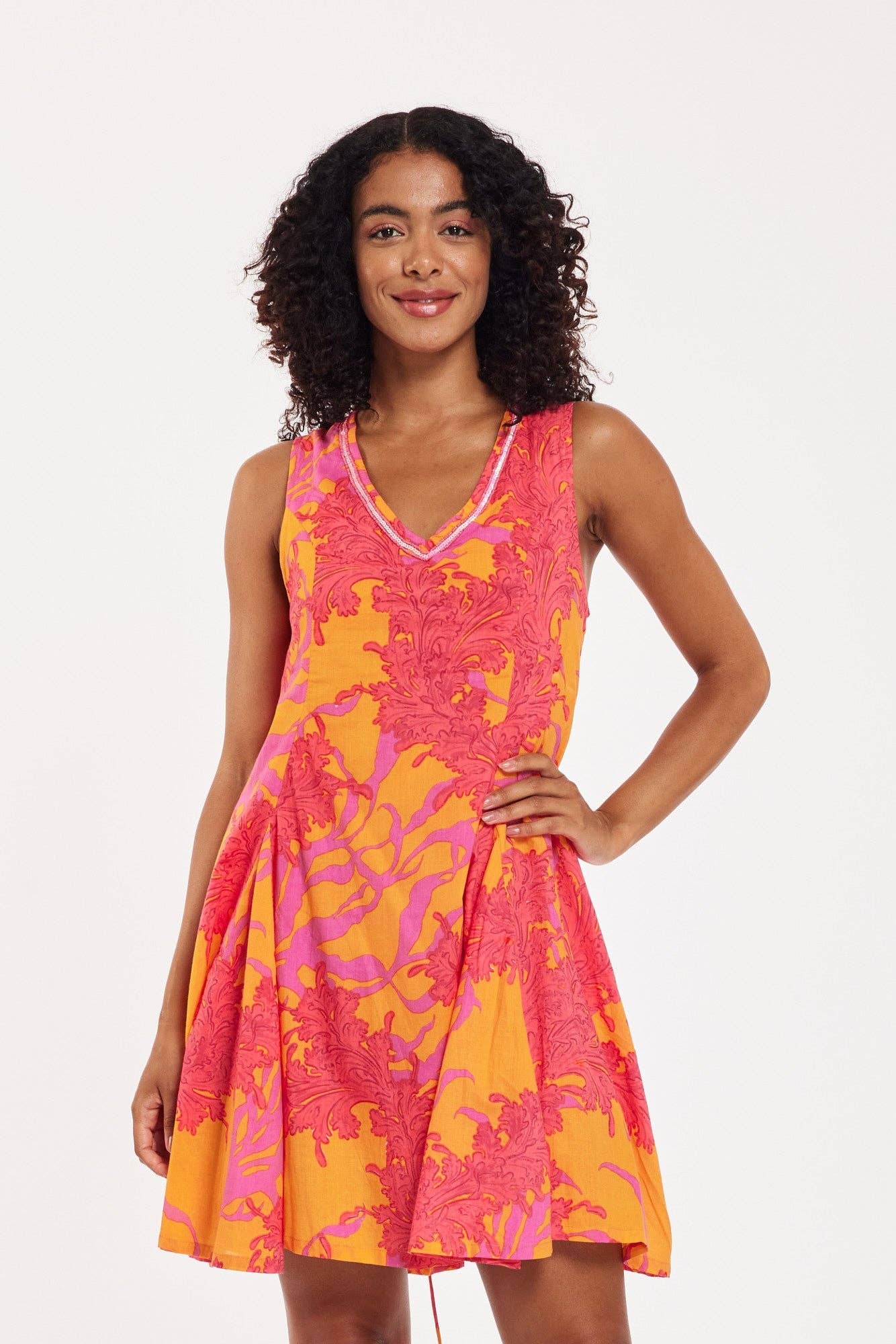 Enrica Dress Big Coral Orange Fuchsia Spring Summer