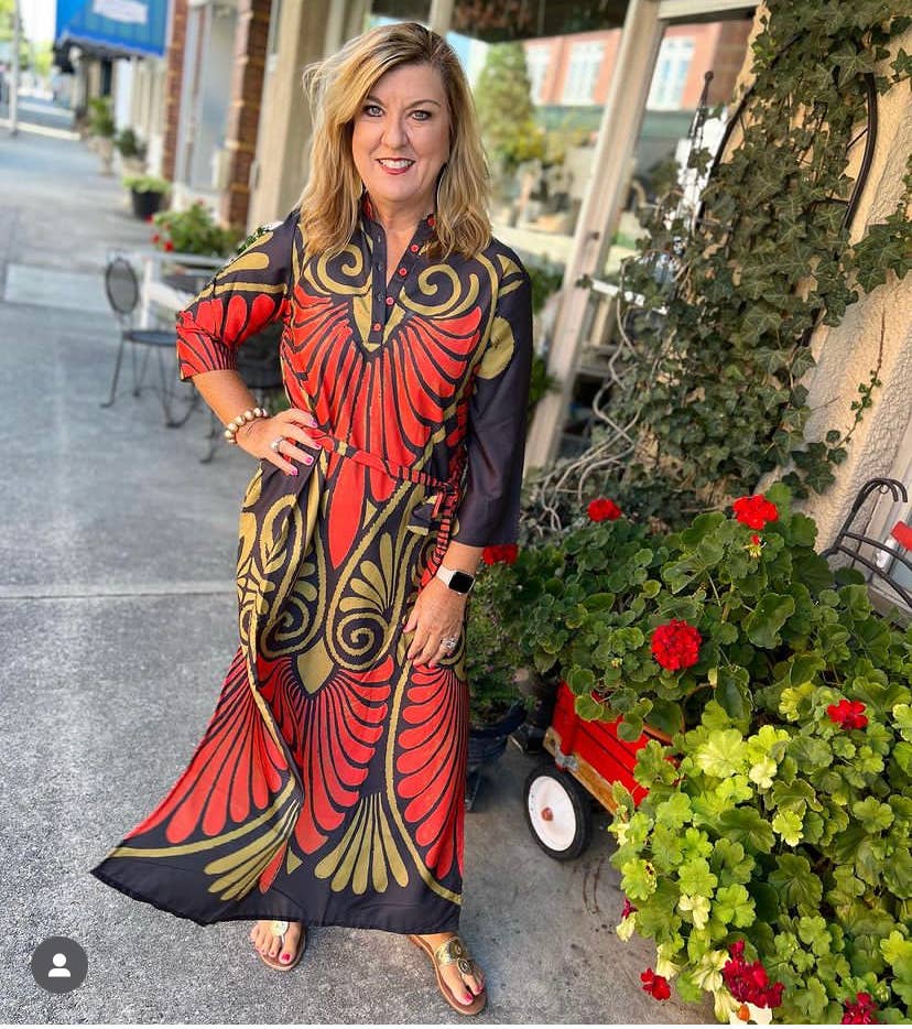 Elina Fall Maxi Dress Black Red