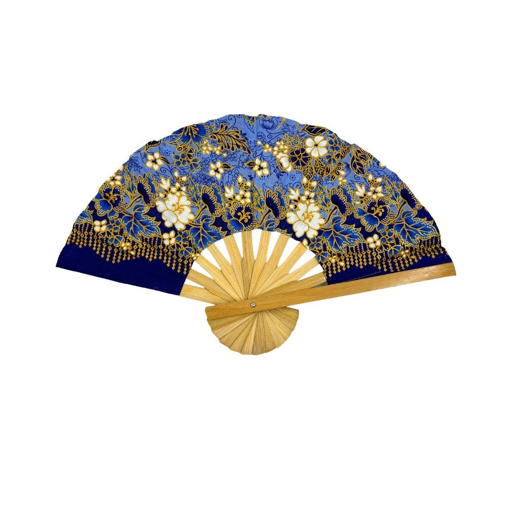 Floral Fabric Wooden Folding Fan - Assorted
