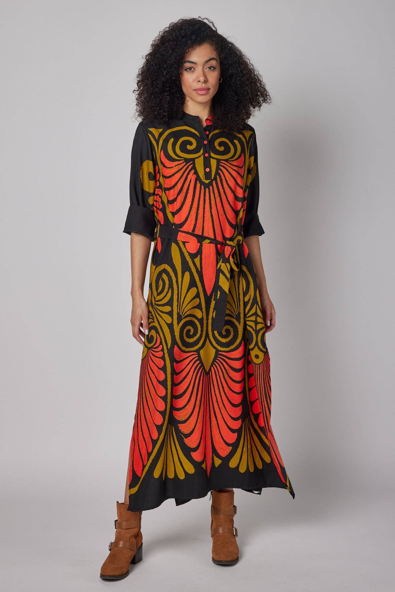 Elina Fall Maxi Dress Black Red