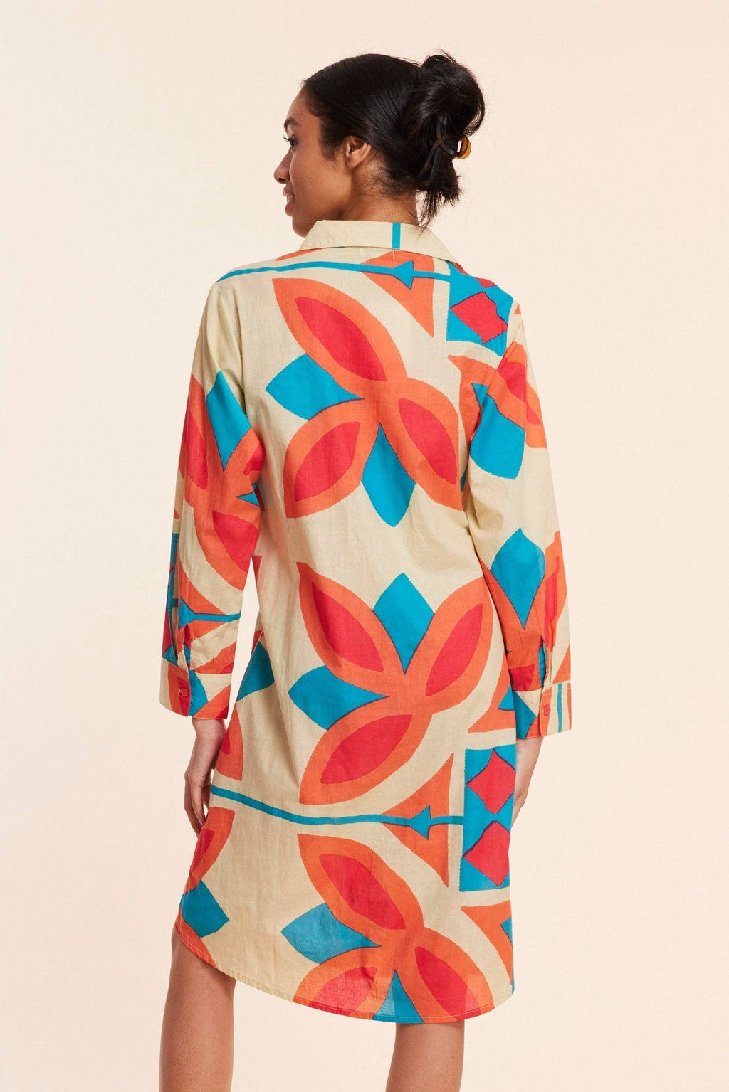 Carlotta Beige Abstract Multicolor Fall Resort Midi Dress