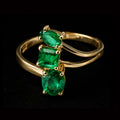 Gold Ring with 1 Pear 1 Square 1 Round Emerald Ring