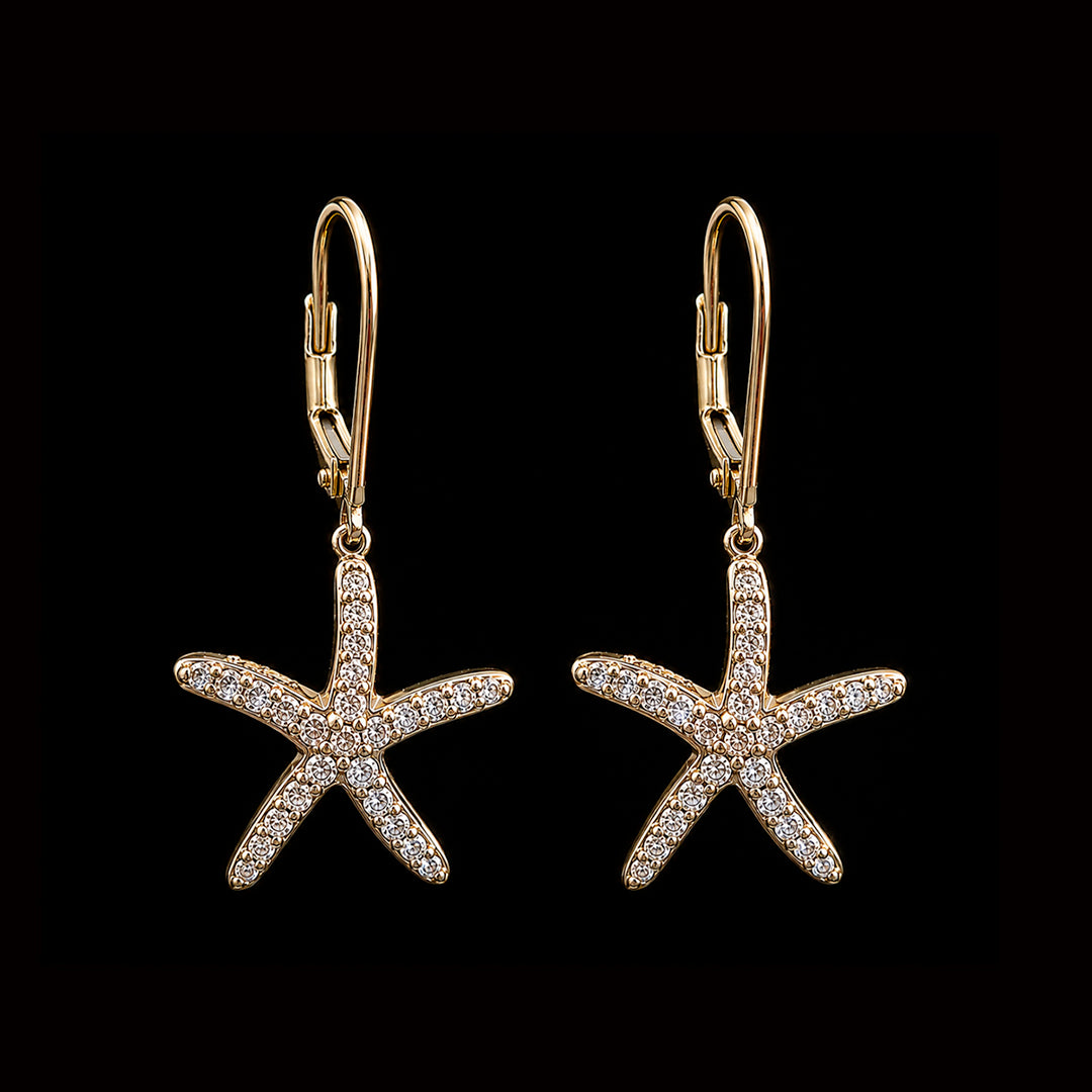 Gold Starfish Earrings with Diamonds