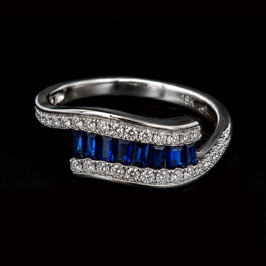 Silver Ring with Diamonds and Saphires