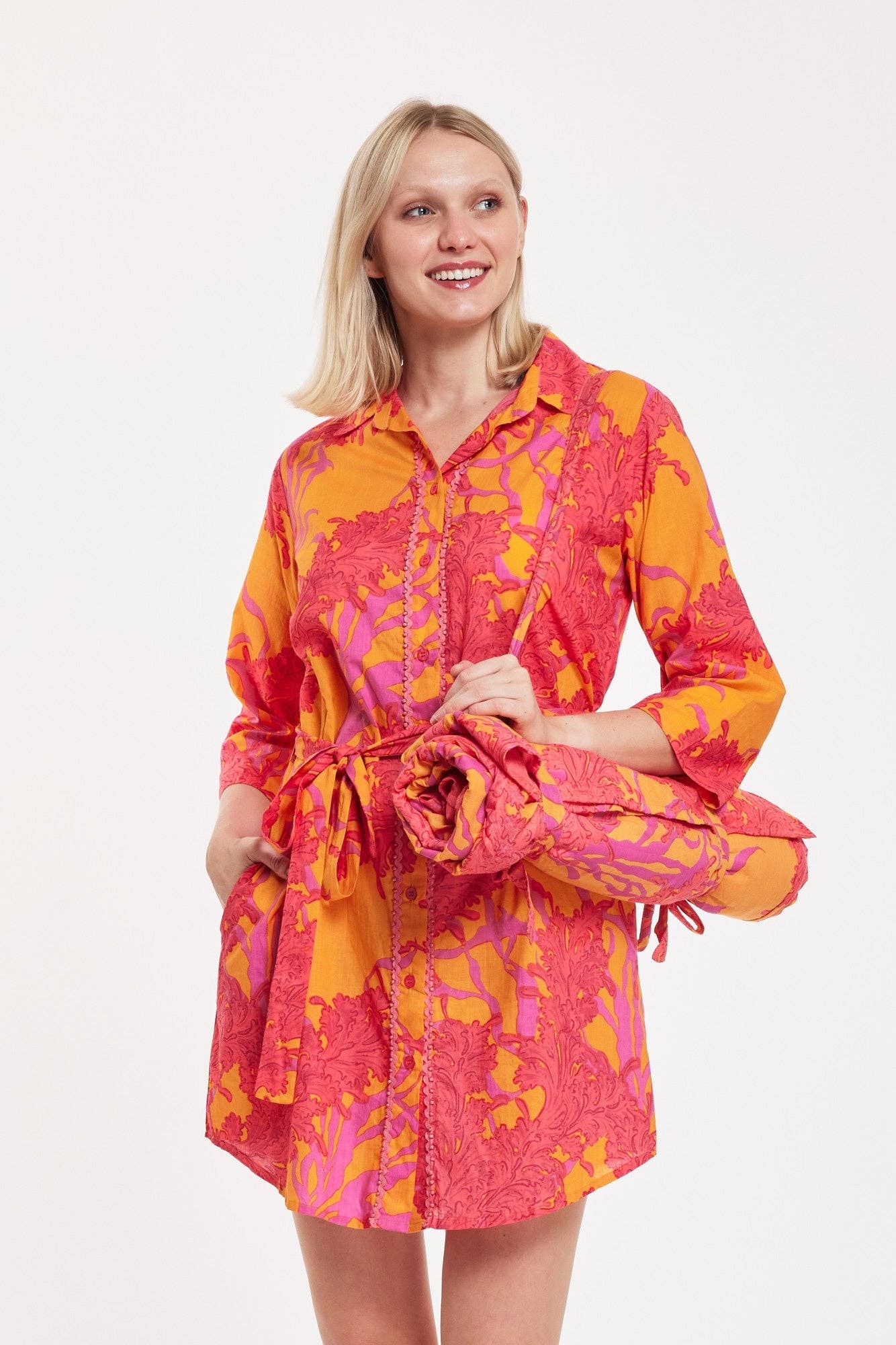Carlotta Shirt Dress Big Coral Orange Fuchsia Spring Summer
