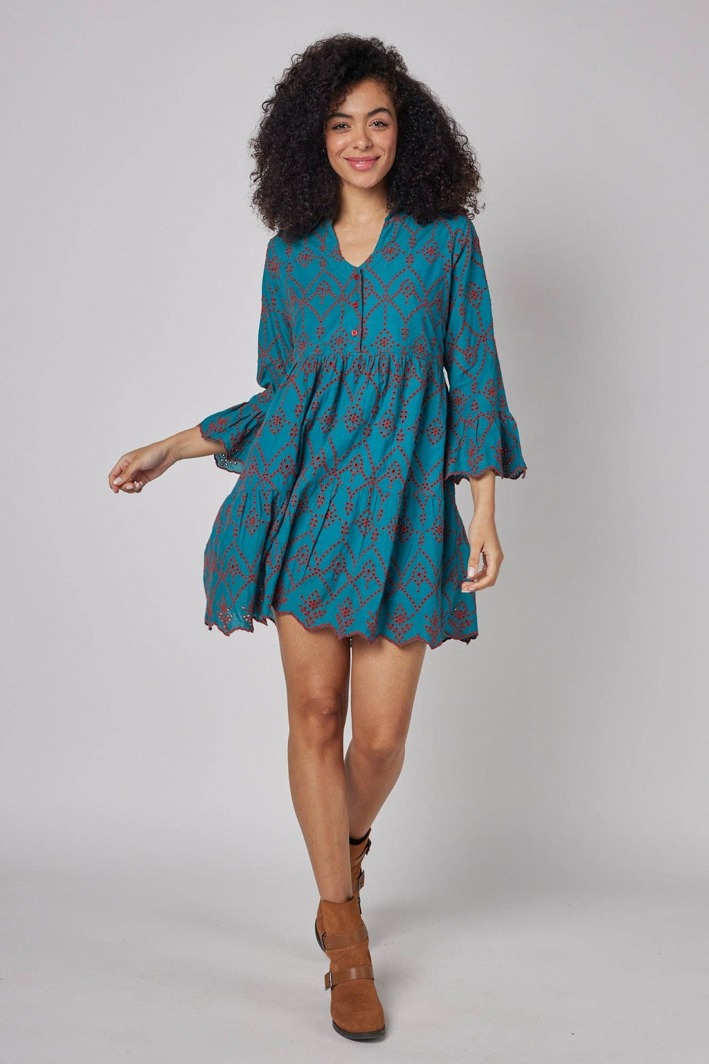 Cadenza Blue Embroidered Fall Dress