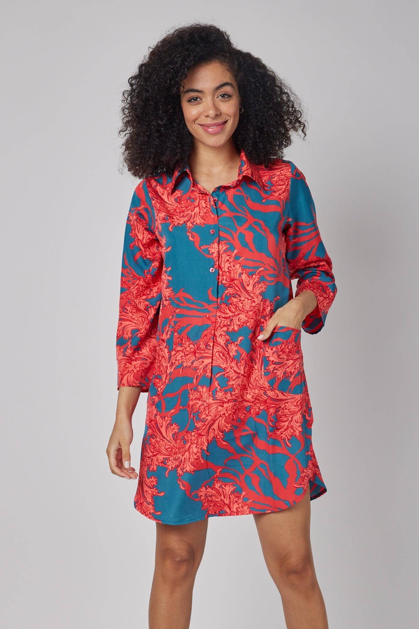Gabriella Resort Wear Tunic Shirt Fall Dress Blue Red Coral