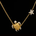 Gold Diamond and Silver Turtle with Silver and Diamond Starfish Necklace