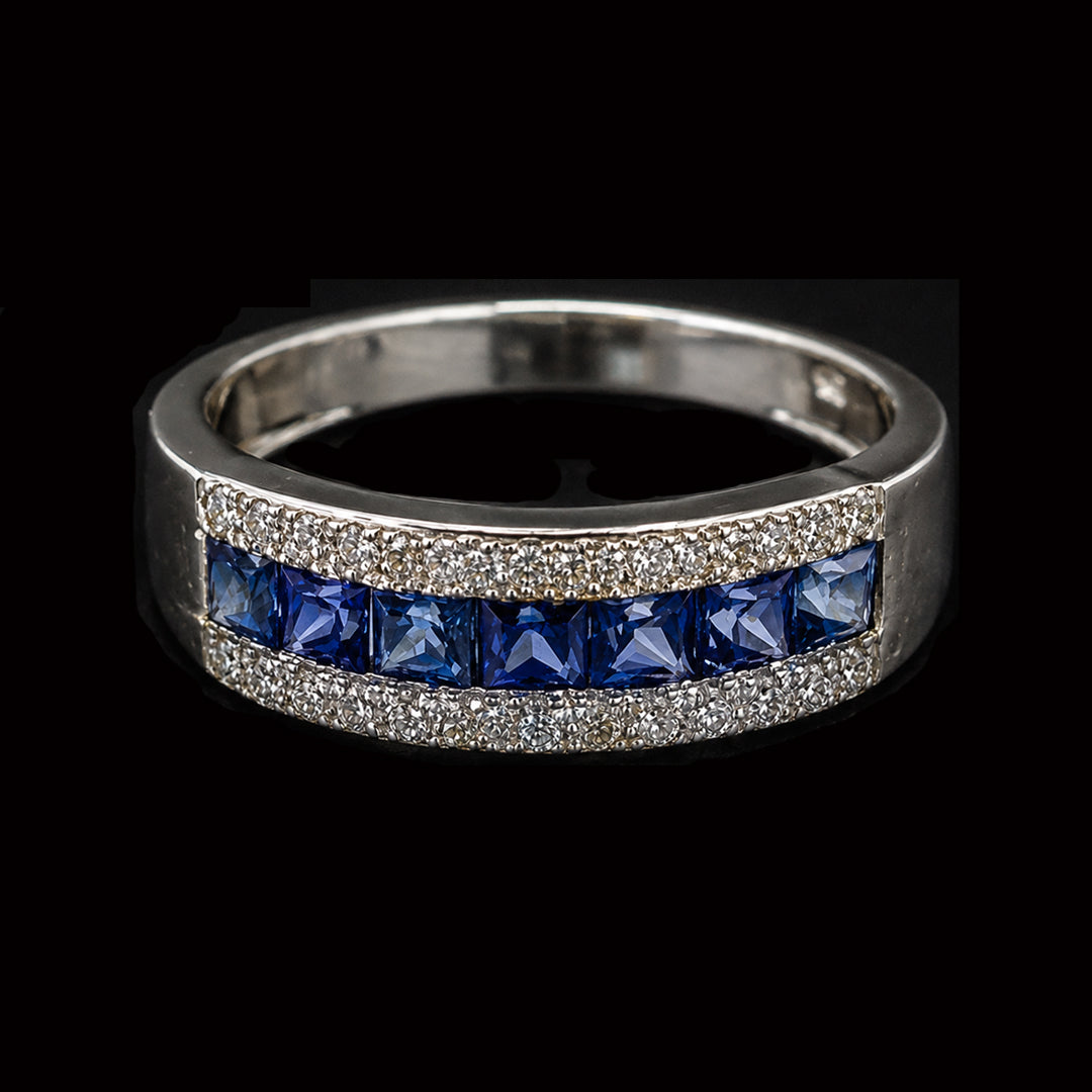 Silver Ring with Blue and White Diamonds