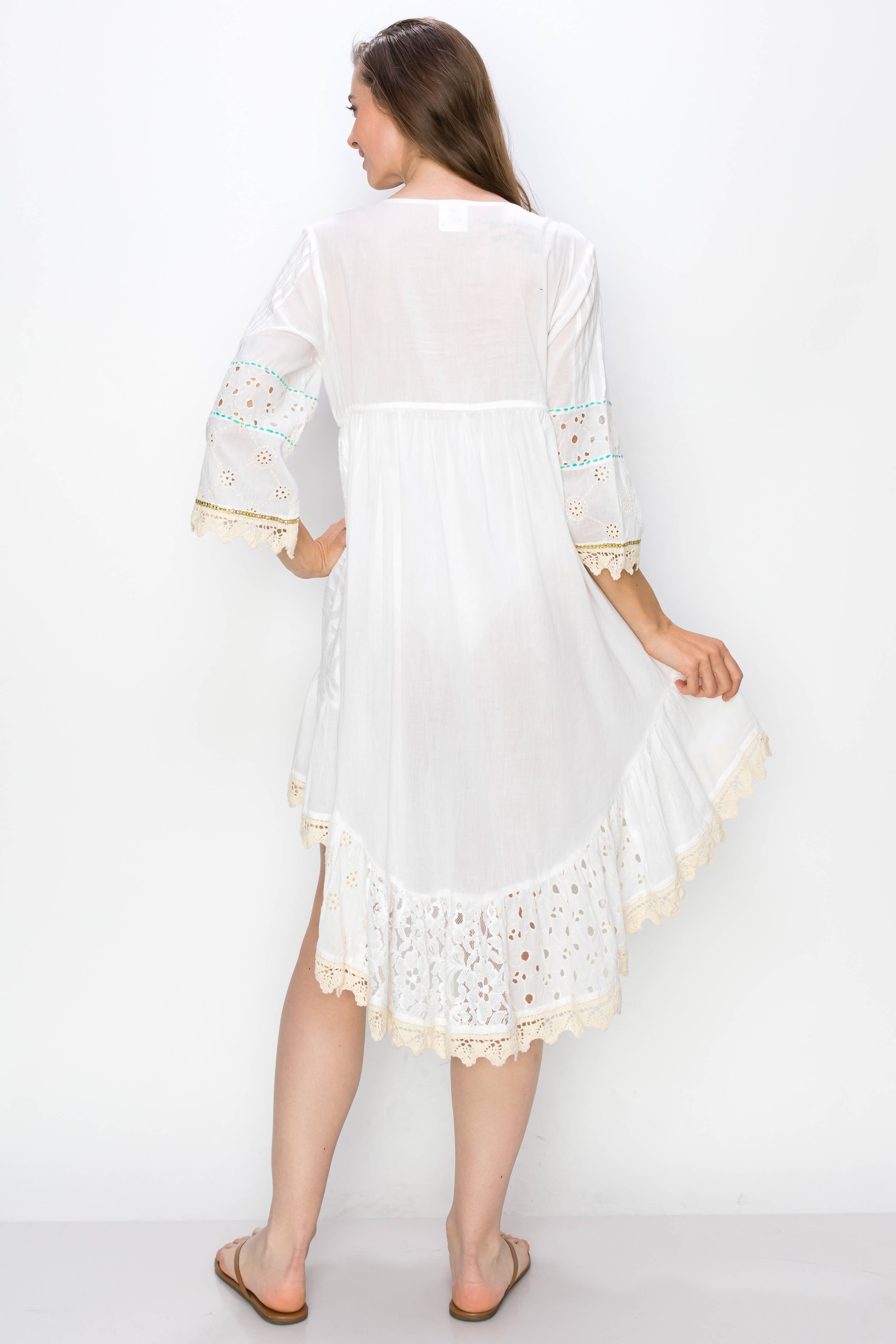 Multi Flower Embroidered Hi Lo Dress