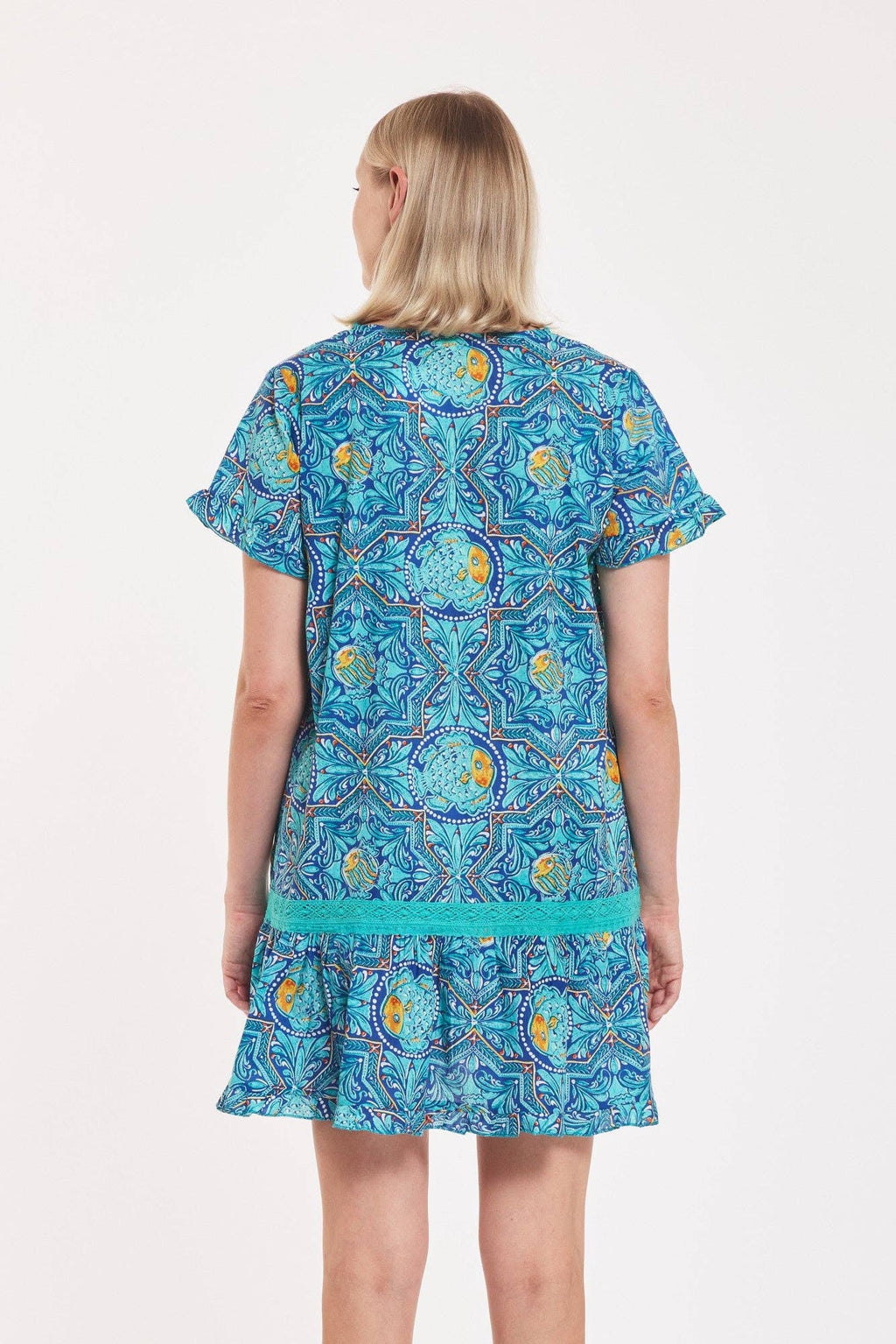 Ilaria Dress Fish Majolica Navy White Orange Spring Summer