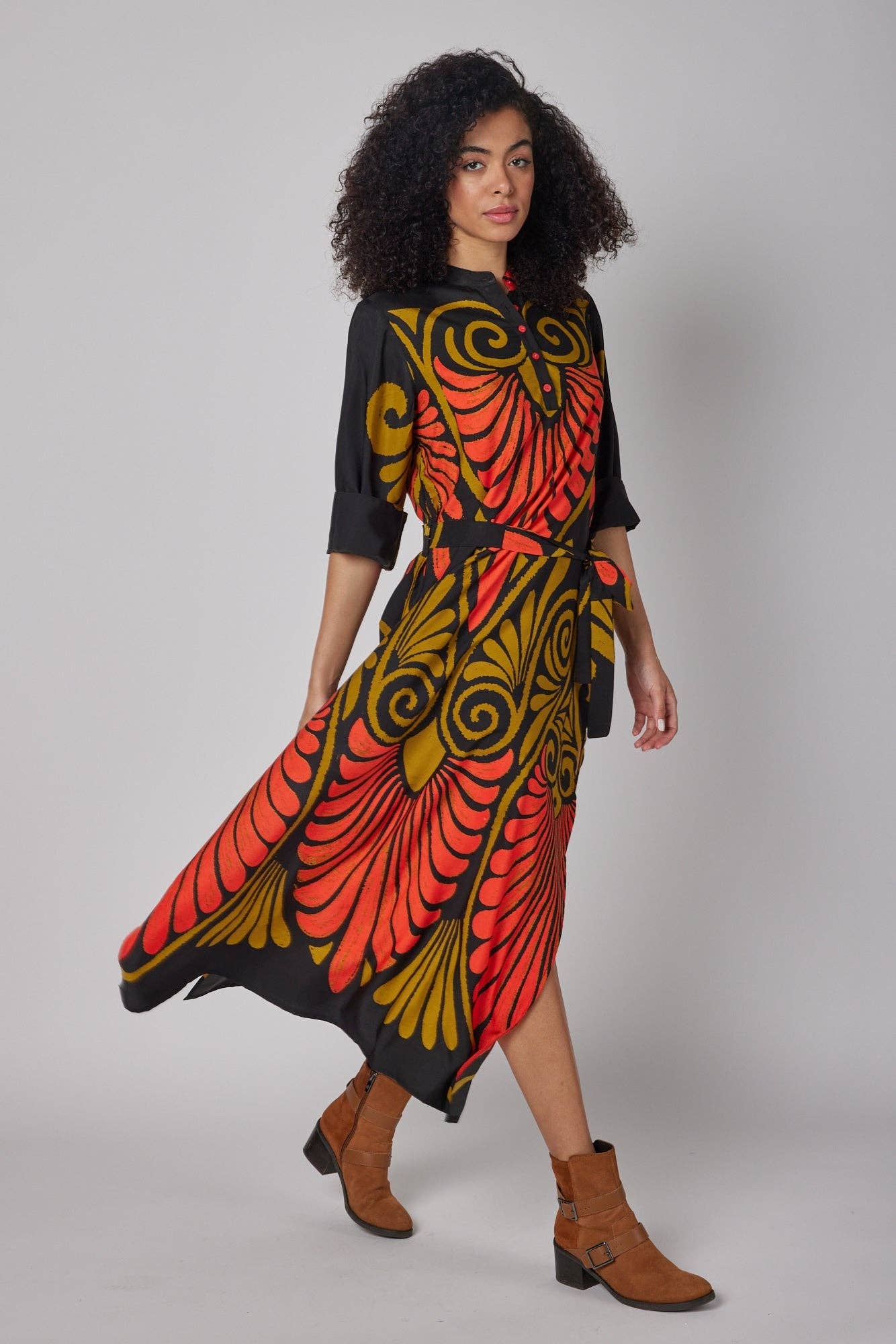 Elina Fall Maxi Dress Black Red