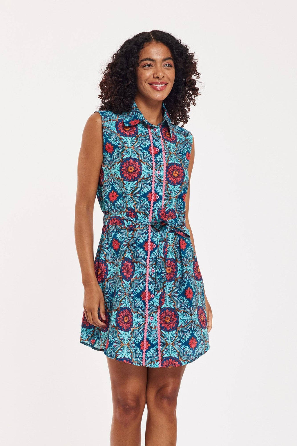 Carlotta Shirt Dress Kaleidoscope Navy Green Pink Spring