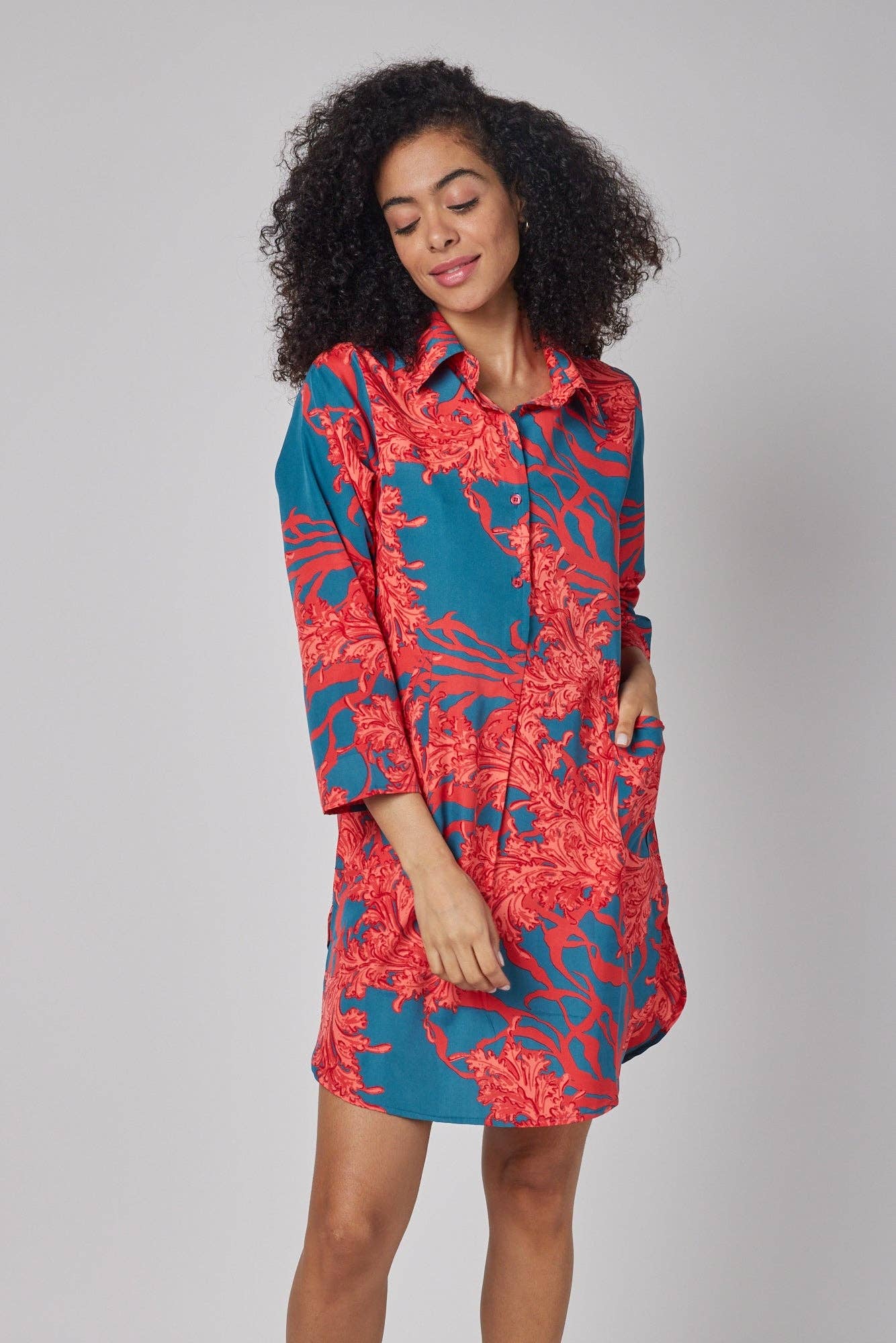 Gabriella Resort Wear Tunic Shirt Fall Dress Blue Red Coral