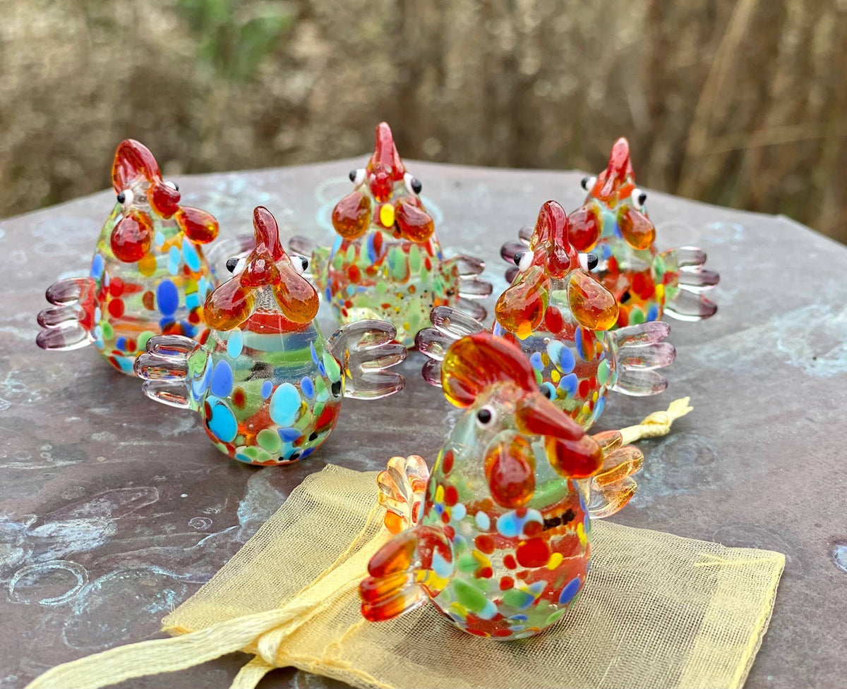 Glass Rooster Sitter Miniature Collectible Figurine