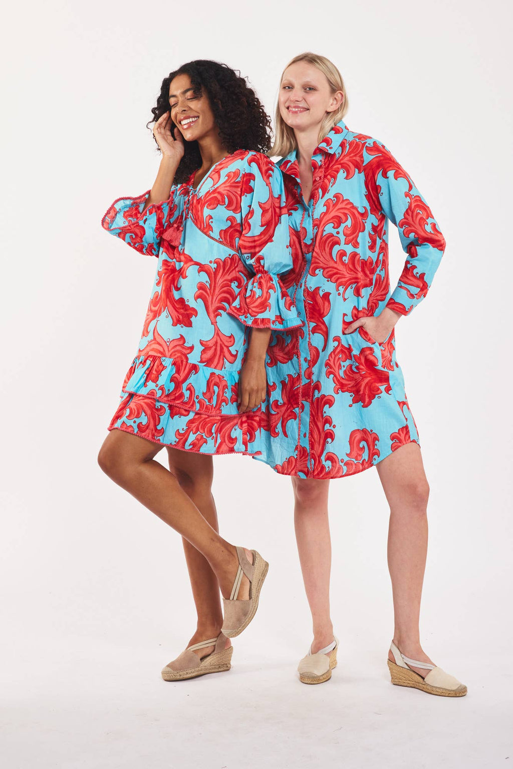 Brigida Dress Baroque Swirl Blue Red Spring Summer