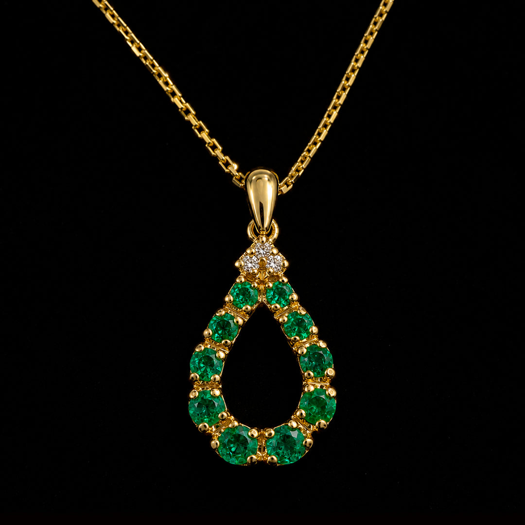 Emeralds Diamond Gold Teardrop Necklace