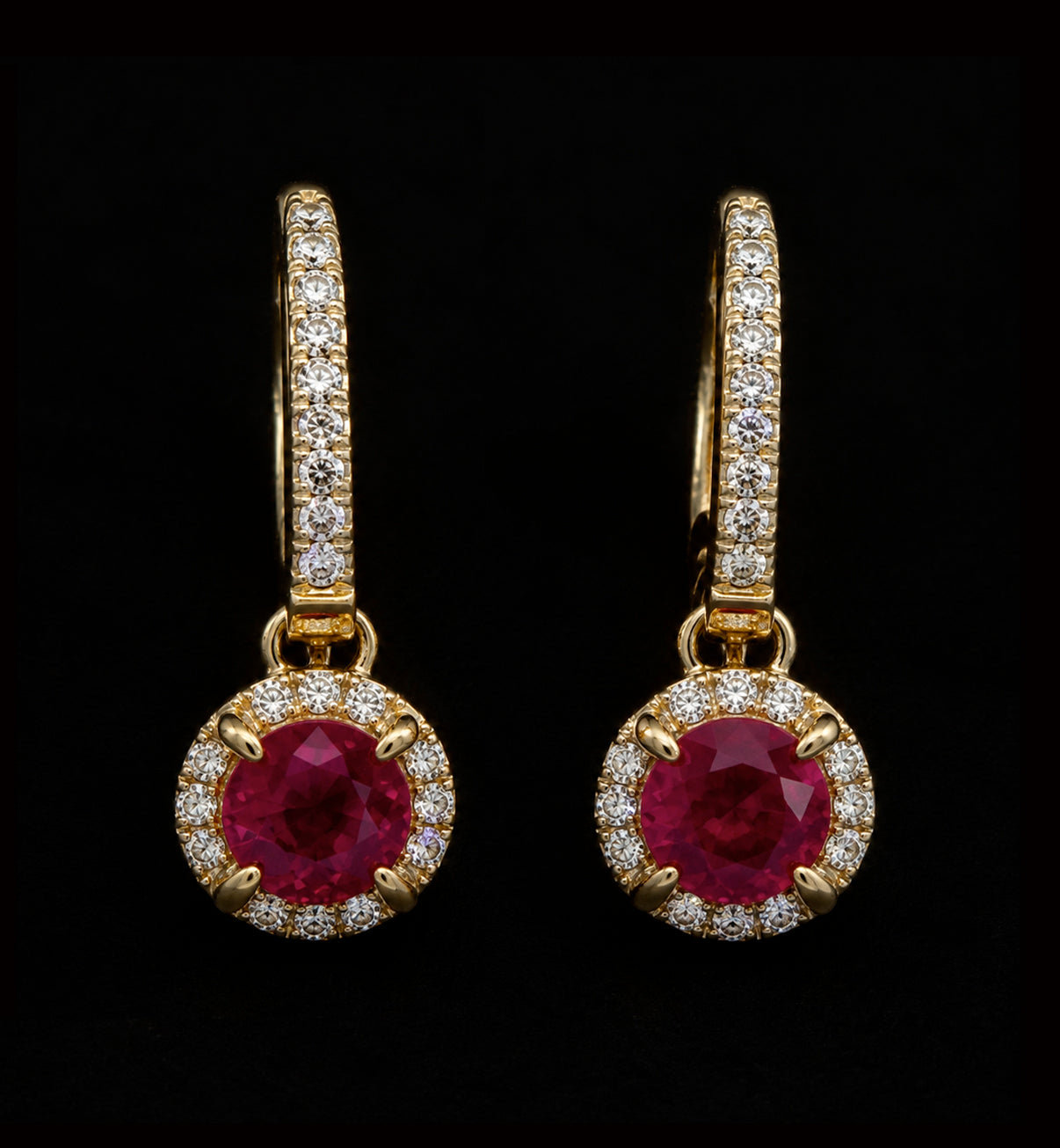 Gold Earrings with Diamonds and Garnets