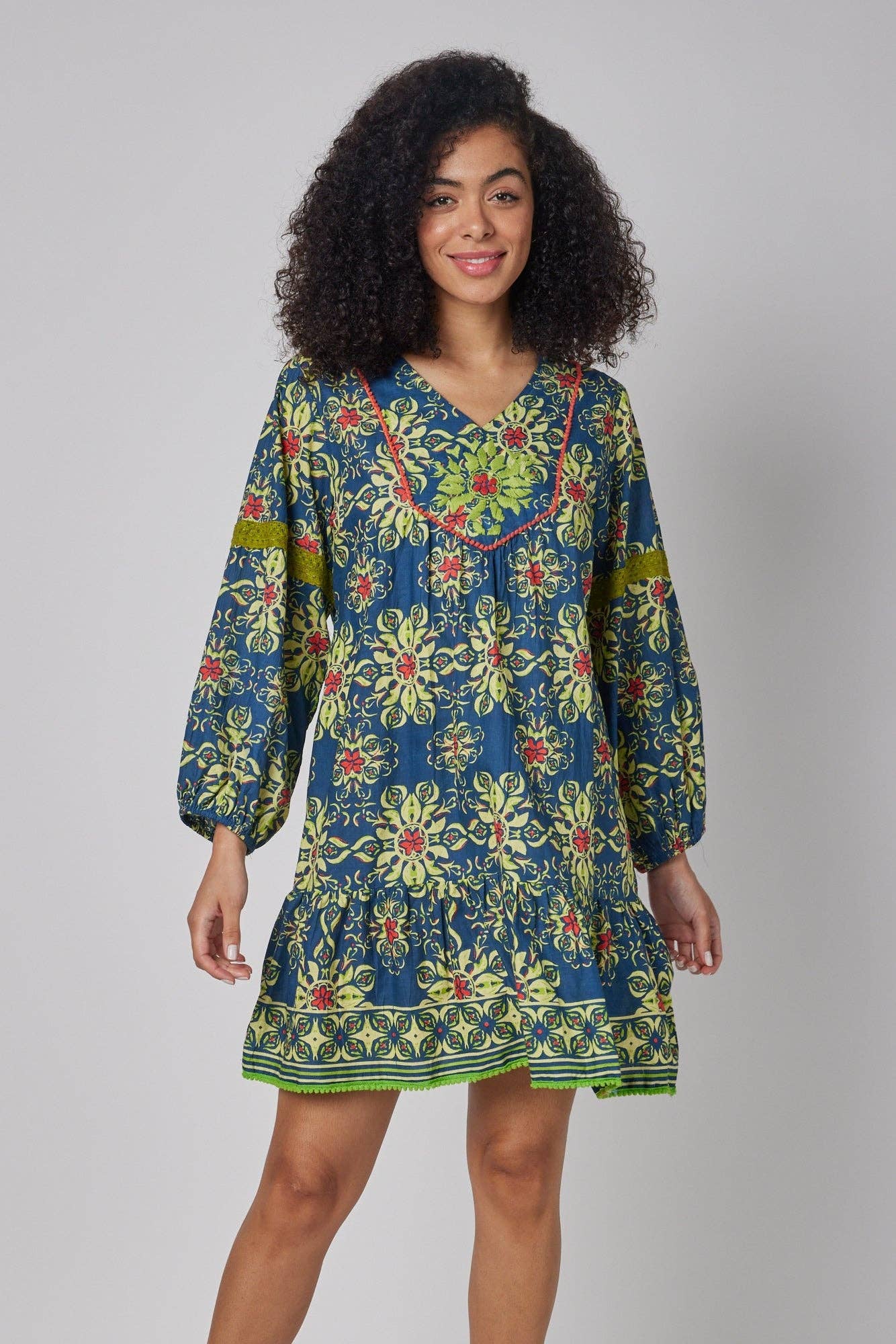 Ilaria Navy Blue Blue & Green Fall Dress