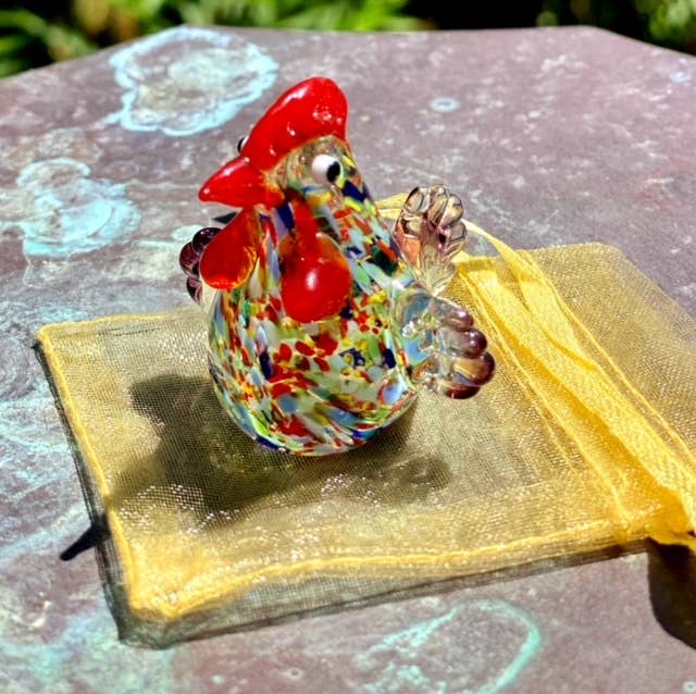 Glass Rooster Sitter Miniature Collectible Figurine