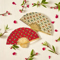 Elephant Fabric Wooden Folding Fan - Assorted