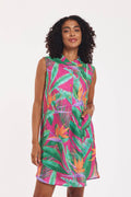 Gabriella Dress Tropical Leaves Fuchsia Spring Summer