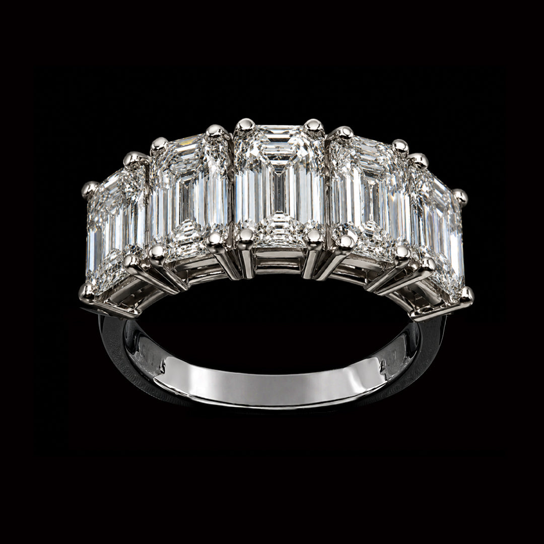 Emerald Shaped Diamonds in Silver Ring