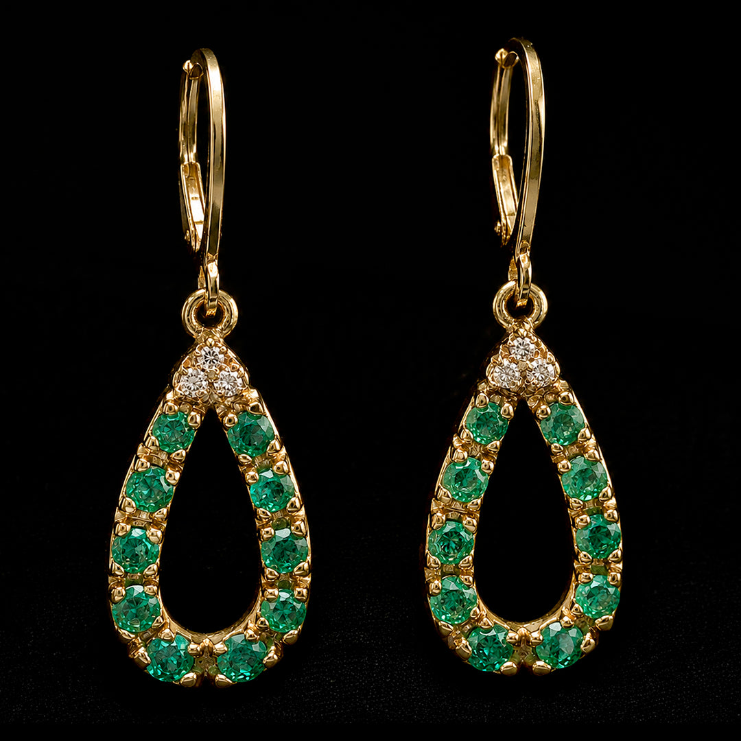 Emeralds Diamond Gold Teardrop Earrings