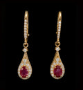 Gold Drop Earrings with Diamonds and Garnets