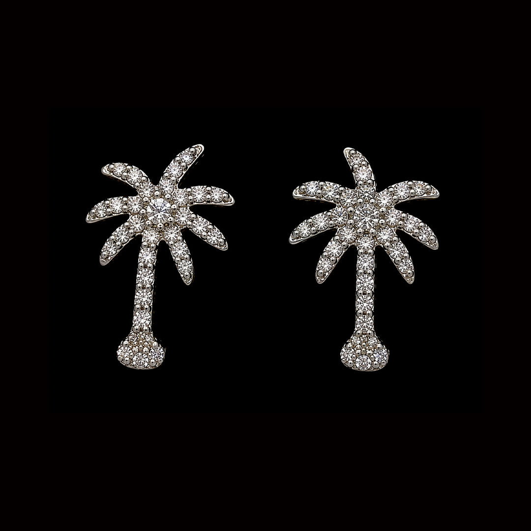 Silver Palm Tree Earrings with Diamonds