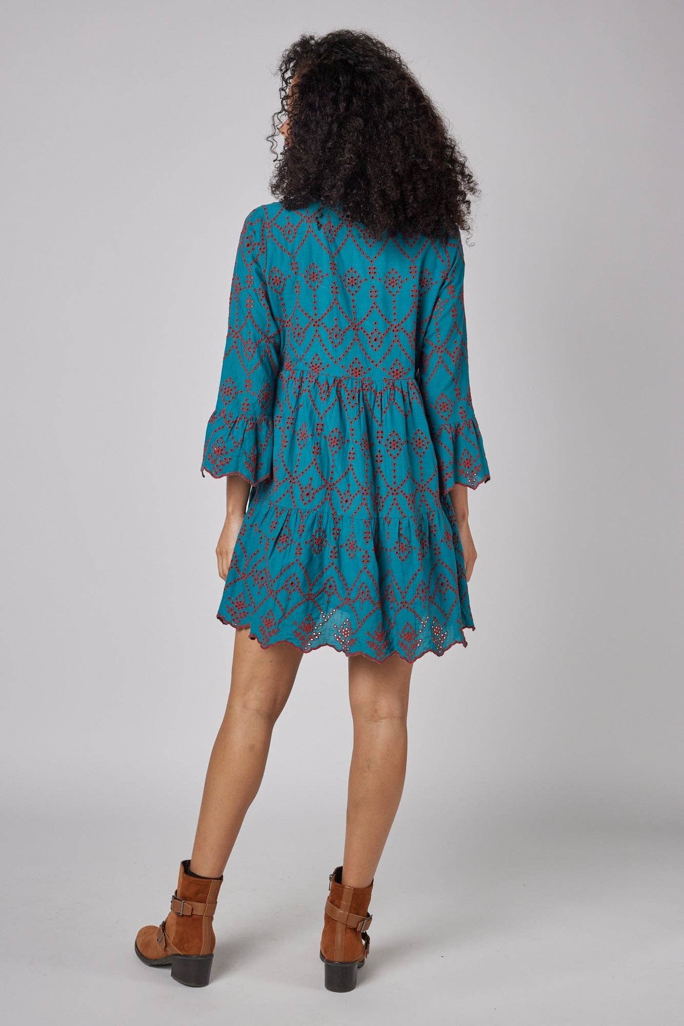 Cadenza Blue Embroidered Fall Dress
