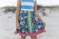 Kids Pink & Blue Wide Stripe Floral Ruffle Summer Dress