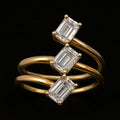 Emerald Shaped Diamonds in Triple Band Gold Ring