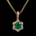 Emerald with Diamonds in Hexagon Shape on Gold Necklace