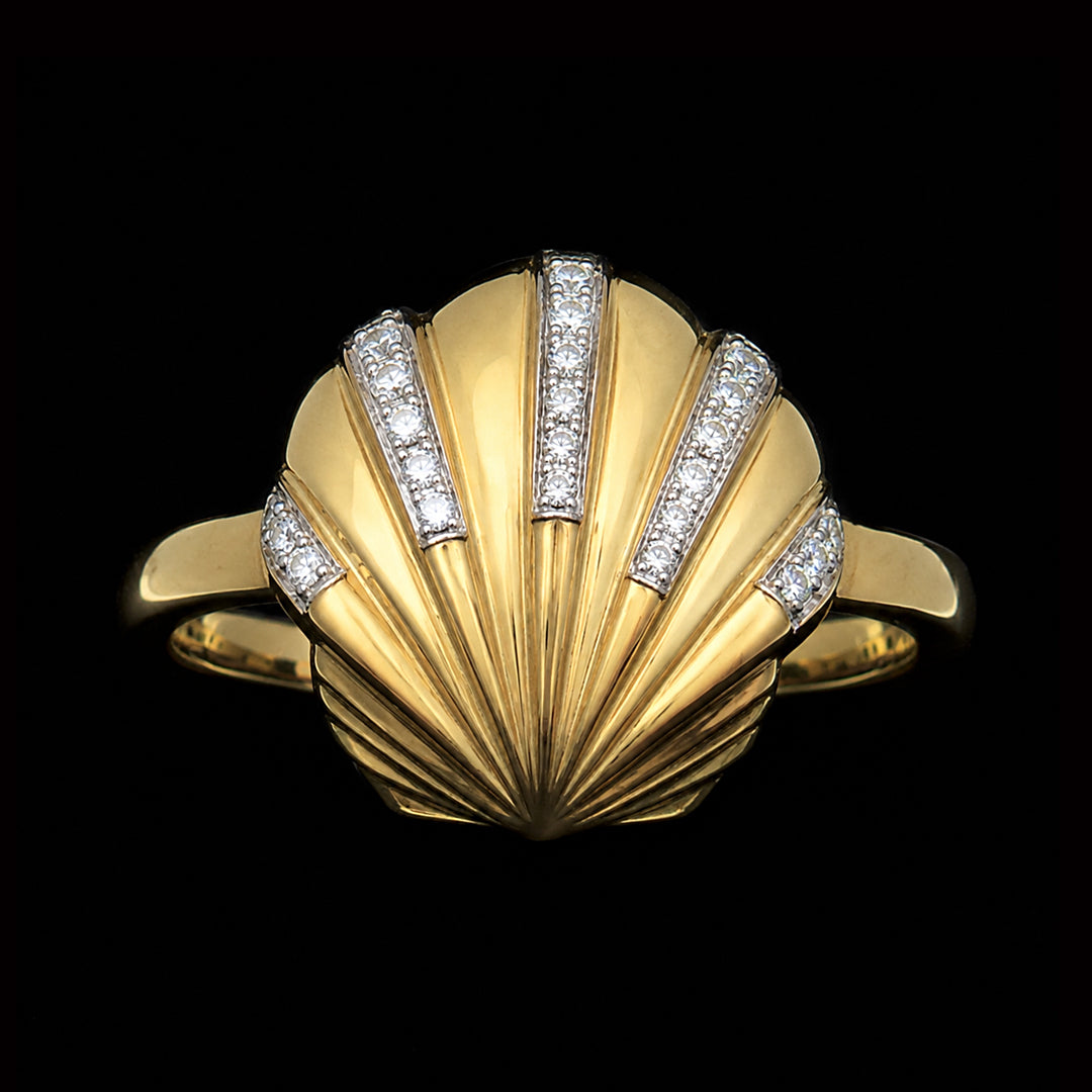 Gold Seashell Ring with Diamonds